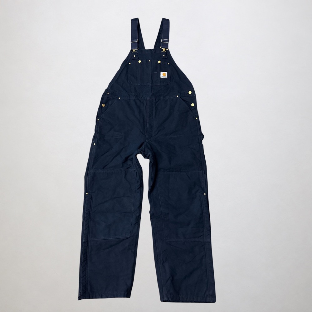 Carhartt R02 DNY Dark Navy Quilt Lined Duck Bib Overalls Workwear USA 42x30*